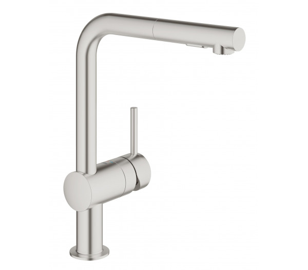 Смеситель для кухонной мойки GROHE Minta с вытяжным душем, L-образный излив, суперсталь 
