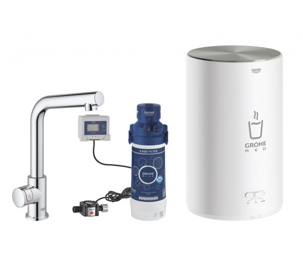 Комплект для кухни GROHE Red Mono с L-образным вентилем, бойлером M-Size и фильтром, хром 