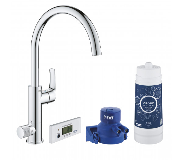 Смеситель для кухонной мойки GROHE Blue Pure Eurosmart с функцией фильтрации, с фильтром в комплекте, хром 