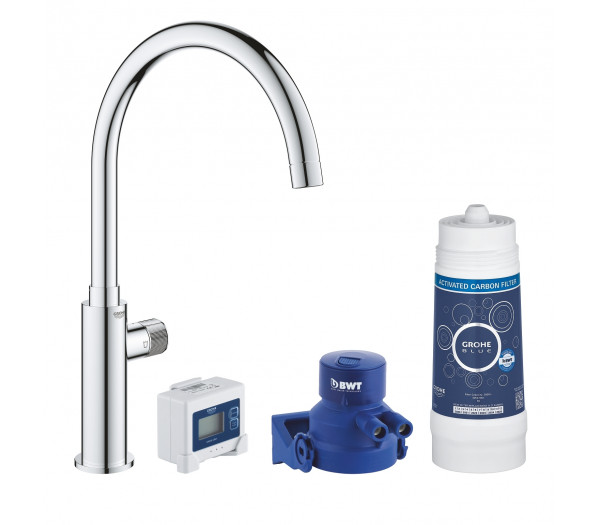 Кран для кухонной мойки GROHE Blue Pure Mono с функцией фильтрации, с фильтром в комплекте, хром 