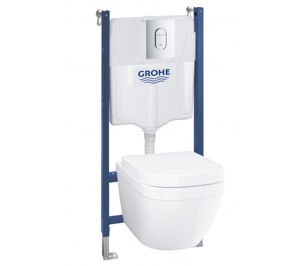 Система инсталляции, GROHE Solido Euro Ceramic, набор 5 в 1 с подвесным унитазом и панелью смыва Arena Cosmopolitan