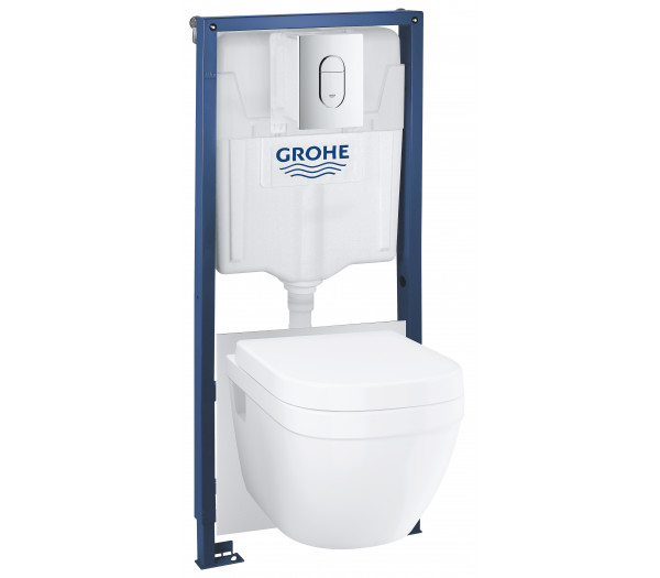 Система инсталляции, GROHE Solido, QuickFix, набор 5 в 1 с подвесным унитазом и панелью смыва Arena Cosmopolitan
