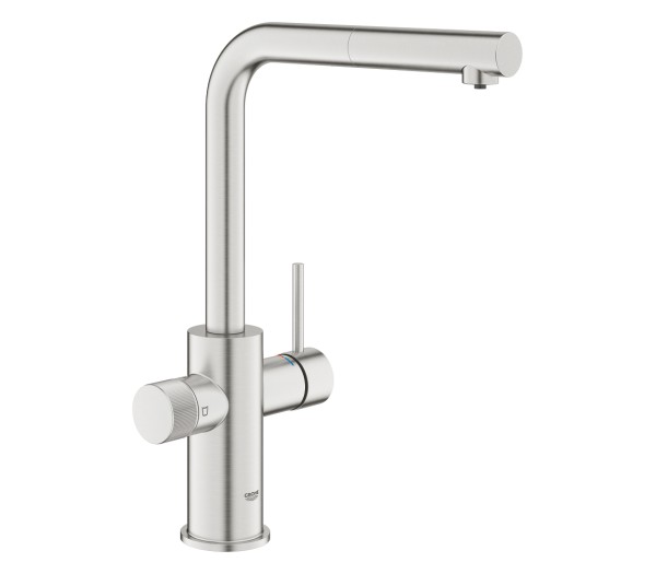 Смеситель для кухни GROHE Blue Pure Minta c вытяжным изливом и фильтрацией, суперсталь (30590DC0)